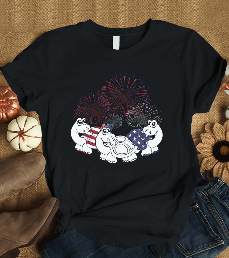 Turtles American Flag 4th of July Fireworks Patriotic T-Shirt