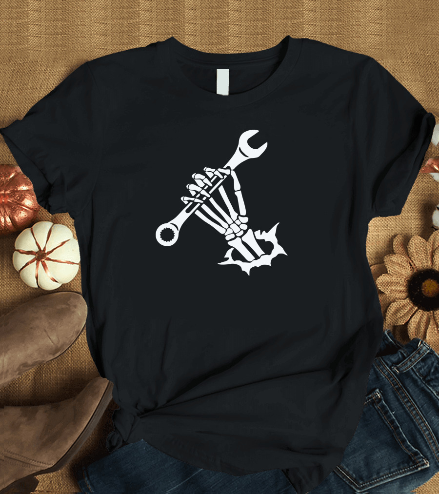 Wrench Skull Skeleton Hand Mechanic Humor T-Shirt