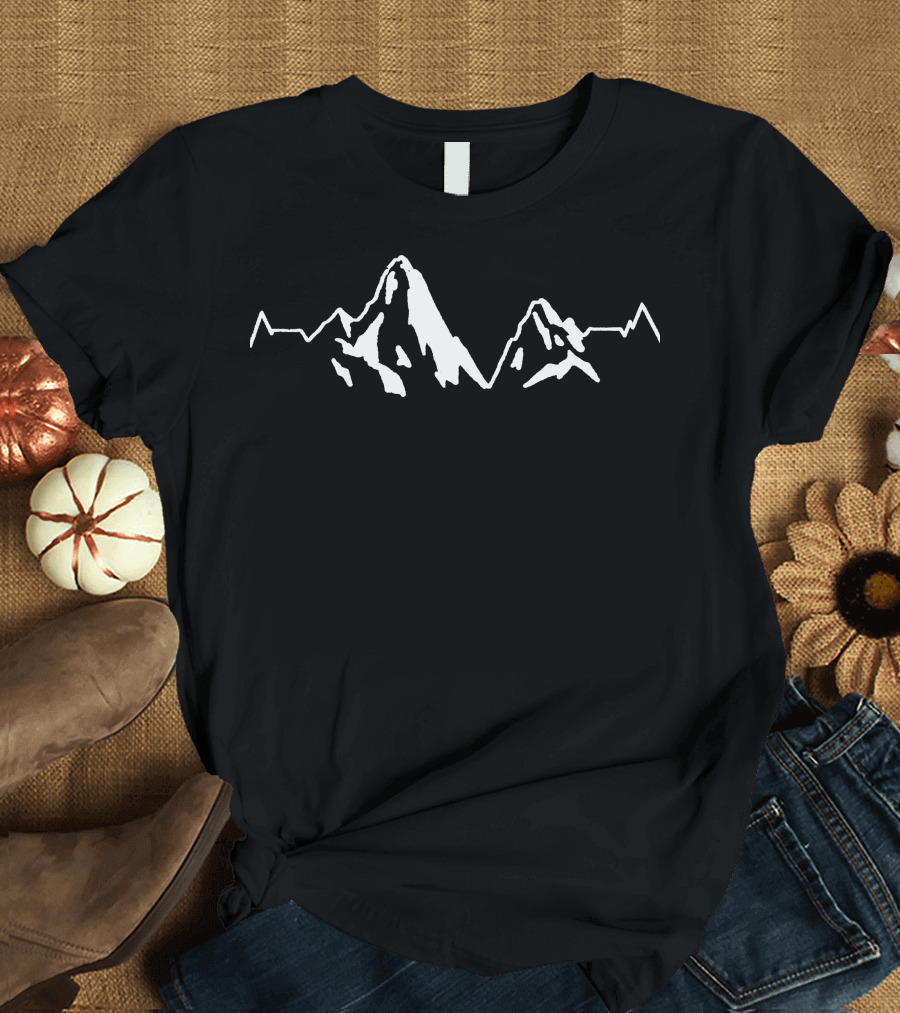 Adventure Mountain Peaks with Heartbeat Line T-Shirt