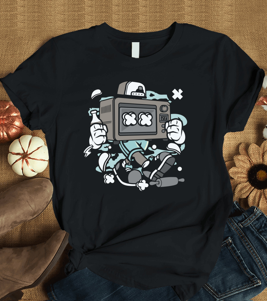 Baking Oven Cartoon Character with Sneakers and Bottle T-Shirt
