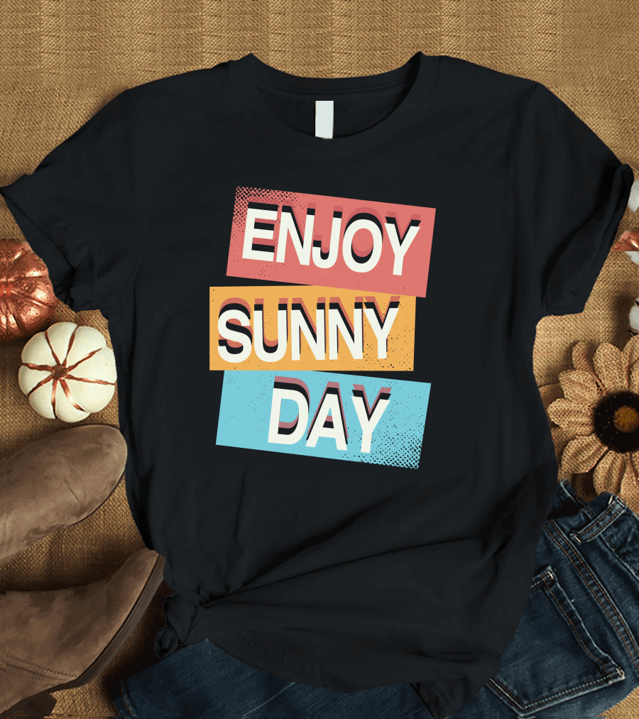ENJOY SUNNY DAY Retro Style Bold Color Blocks T-Shirt