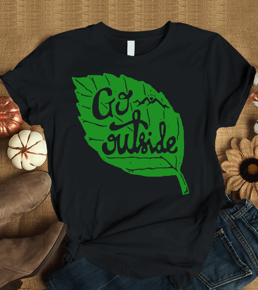 Go Outside Leaf with Mountains and Sunrise T-Shirt