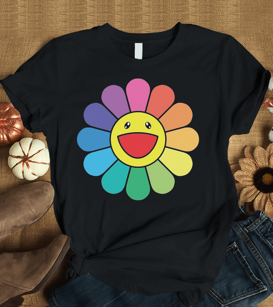 Happy Flower Multicolor Rainbow Smiley Takashi Murakami T-Shirt