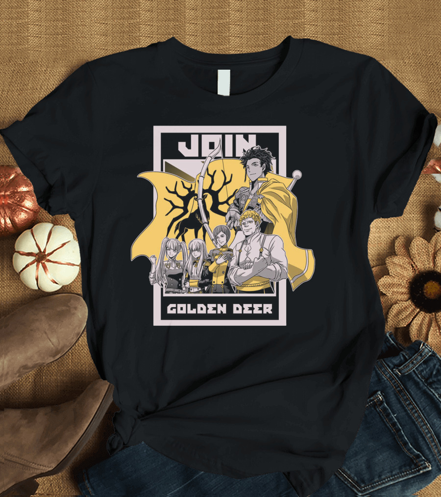 Join Golden Deer Anime Characters with Archery and Sword T-Shirt