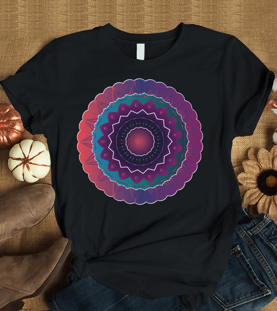 Mandala Kaleidoscope Circle Pattern Multicolor T-Shirt