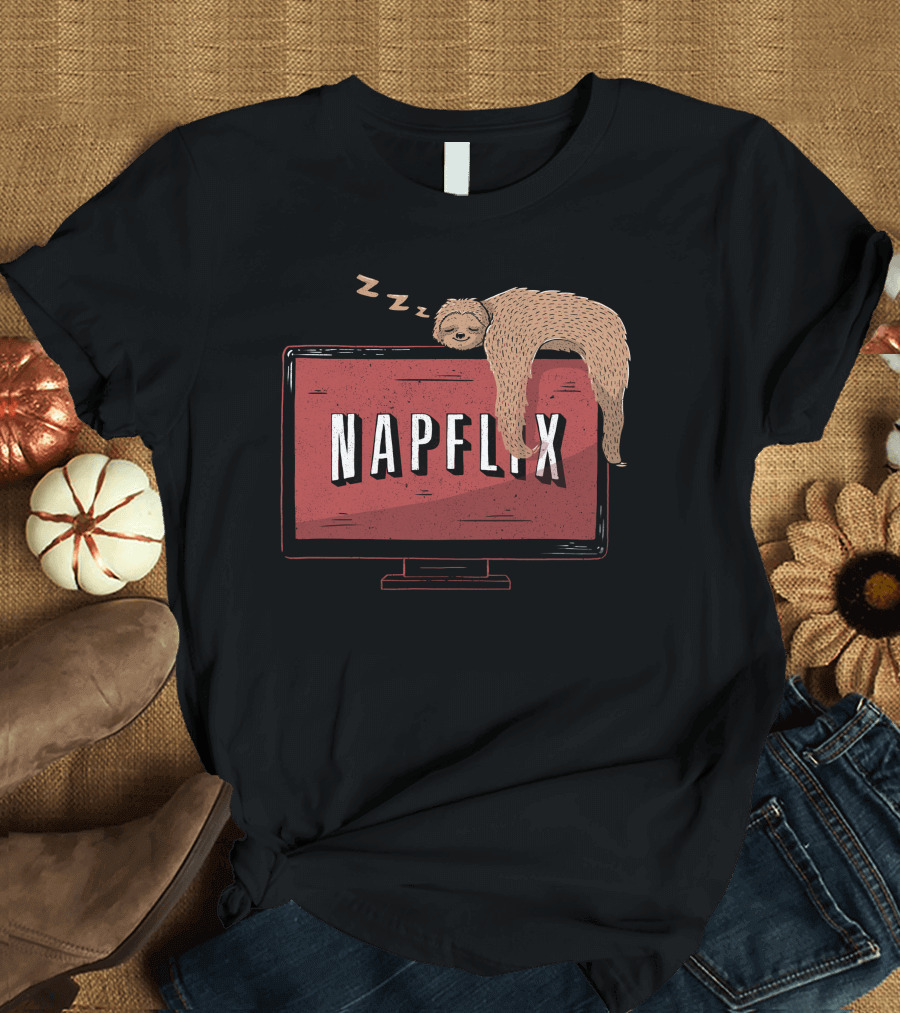 Napflix Sloth Sleeping on TV Screen T-Shirt