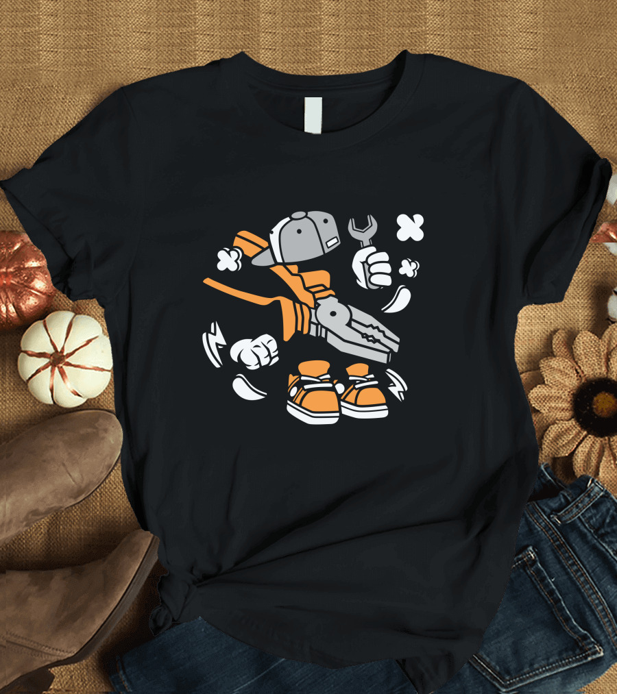 Cartoon Pliers Character with Cap and Sneakers T-Shirt