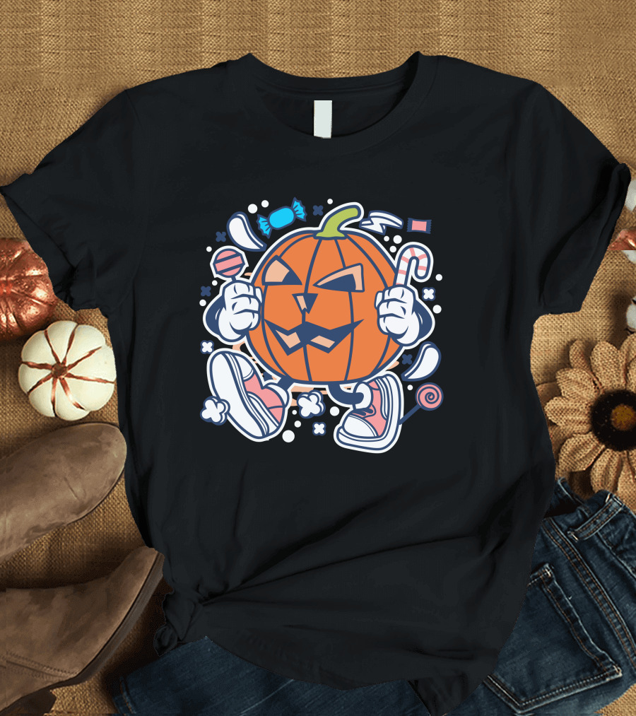 Halloween Pumpkin Candy Sneakers Fun Iconic T-Shirt