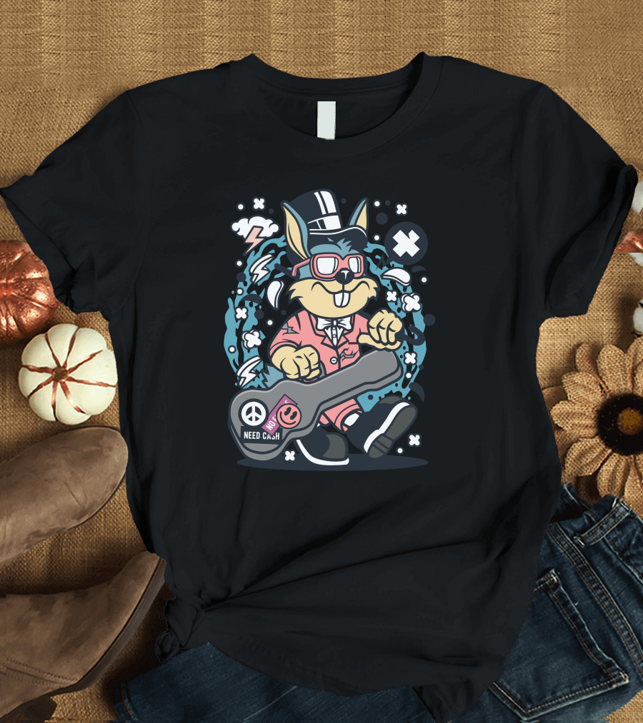 Rabbit Need Cash Guitar Peace Sign Cloud Burst T-Shirt