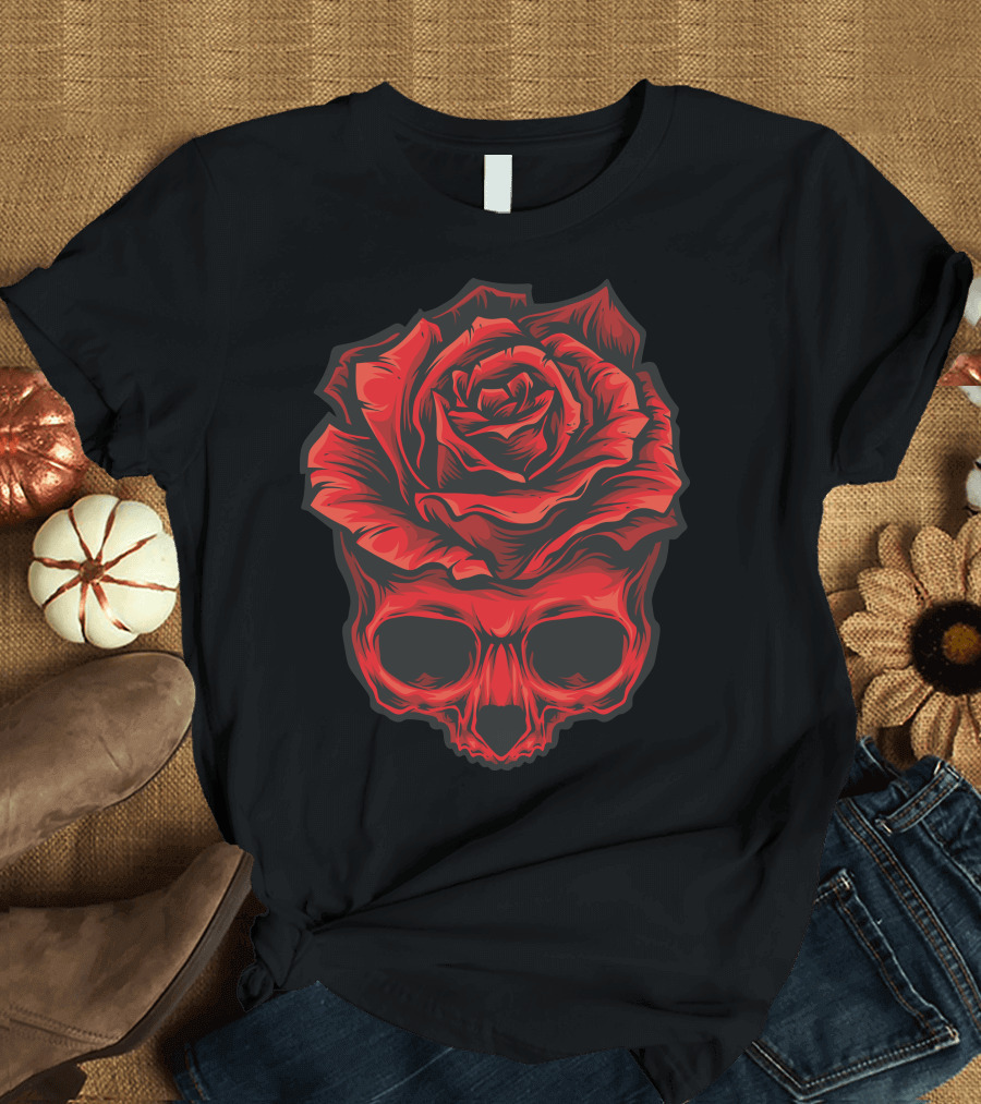 Skull Rose Red Blossom Fusion T-Shirt