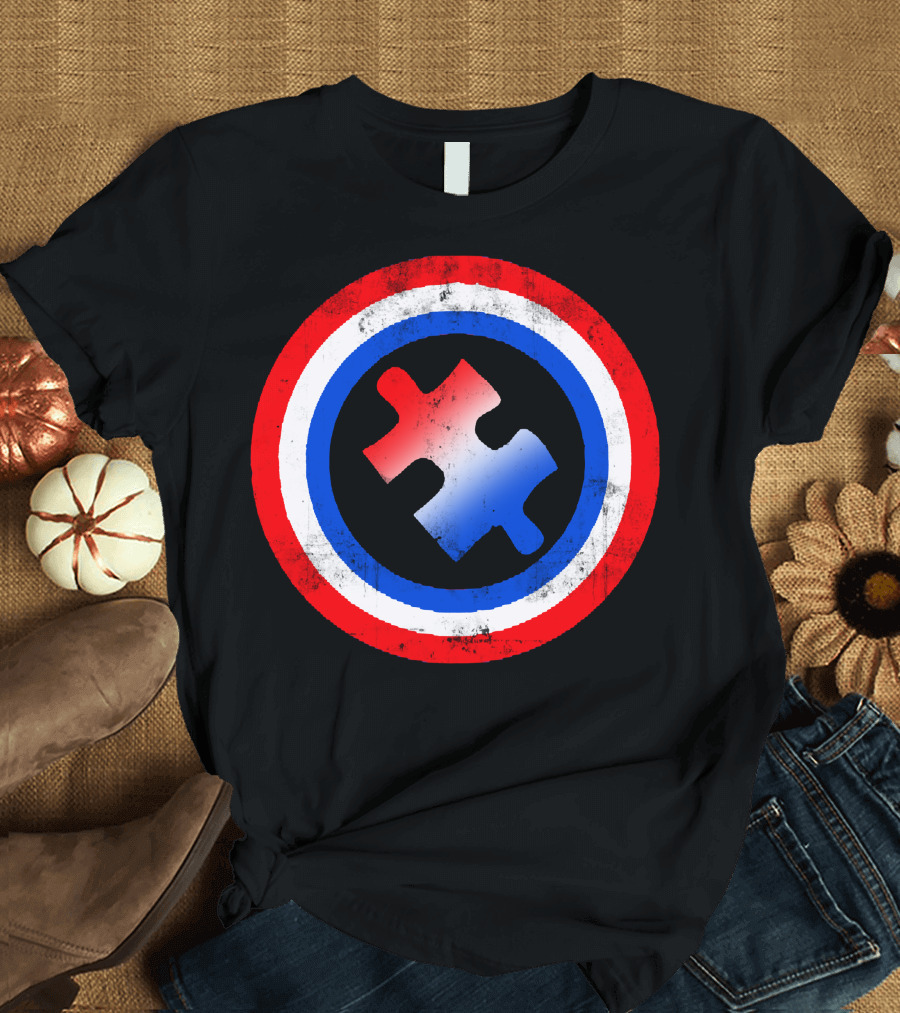 Autism Puzzle Piece in Red White Blue Circle T-Shirt