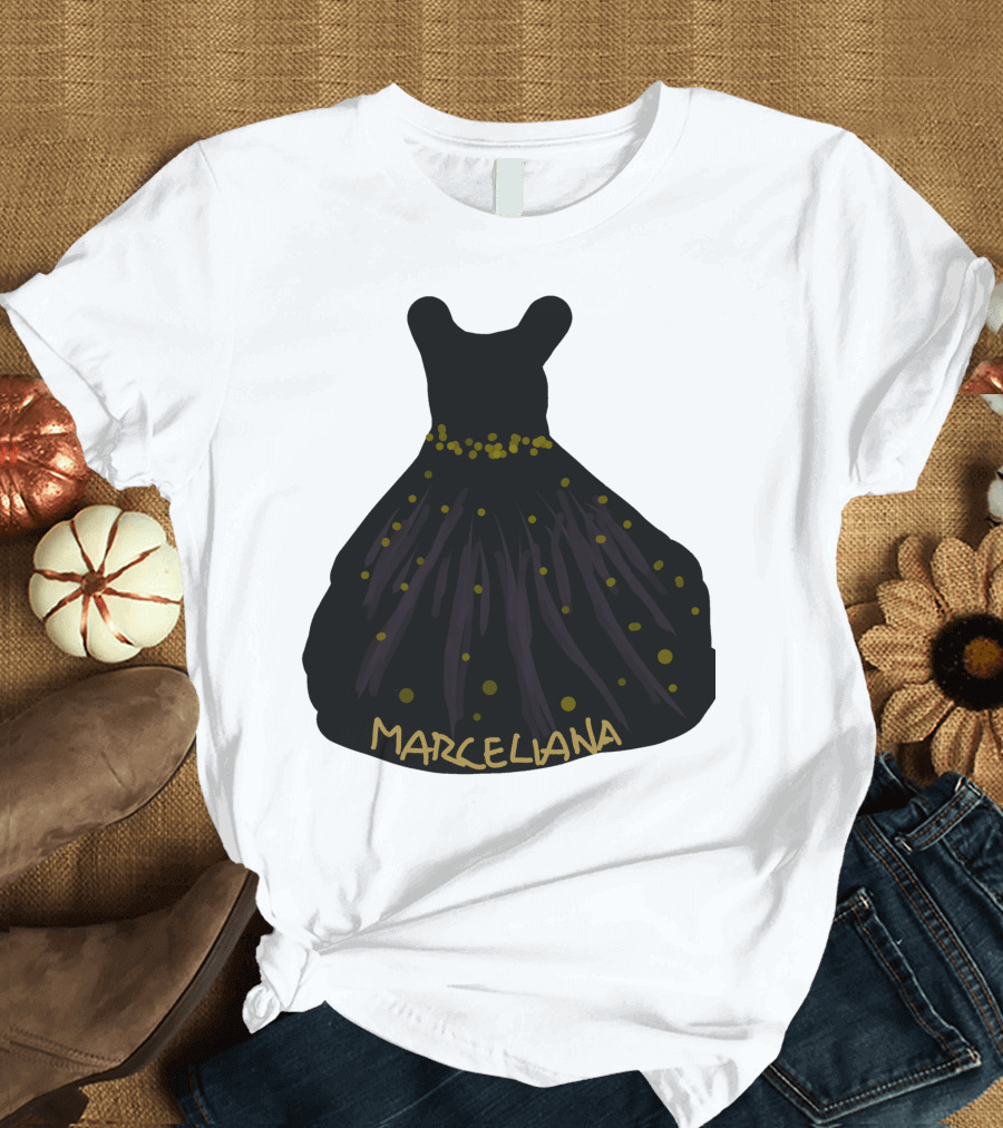 Black Gold Gown Marceliana Dress with Golden Accents T-Shirt
