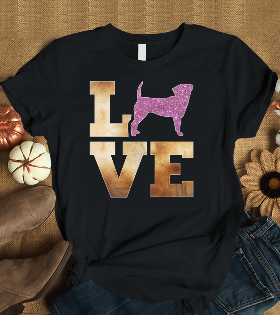 LOVE Puggle Glitter Dog T-Shirt
