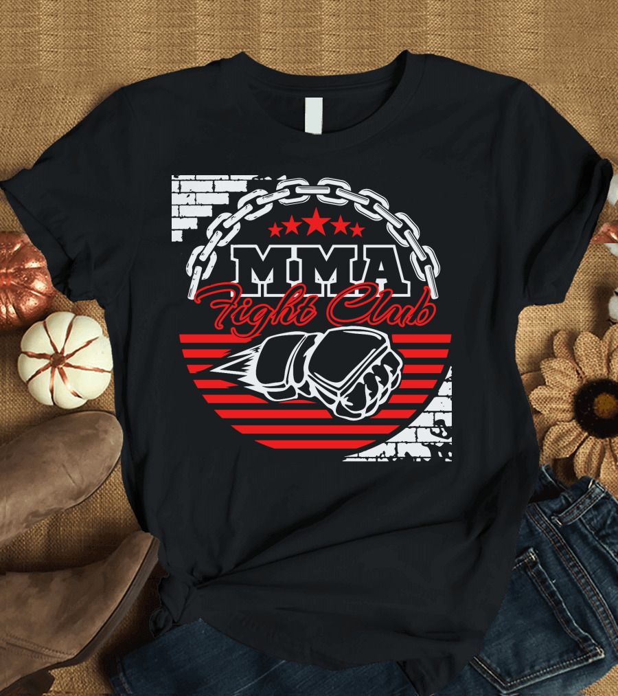 MMA Fight Club Chain Stars Brick Wall Glove Stripes T-Shirt