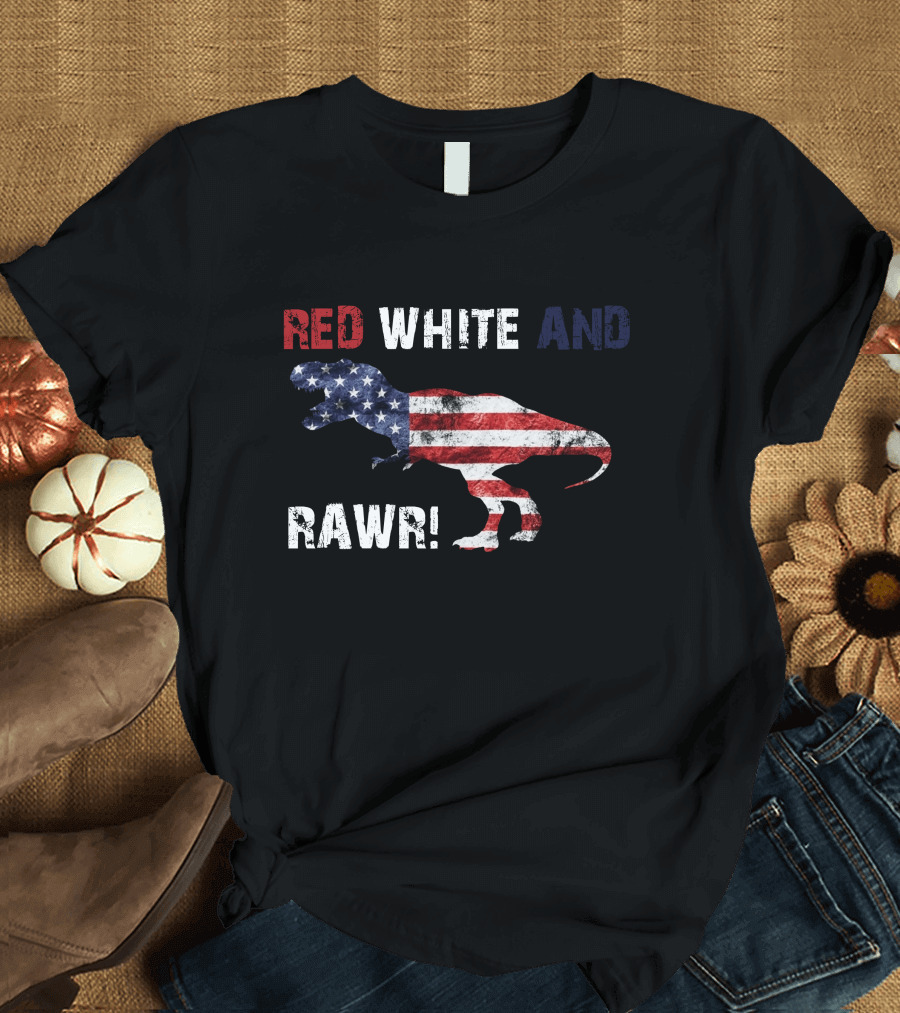 Red White And Rawr American Flag Dinosaur 4th of July Independence Day T-Shirt