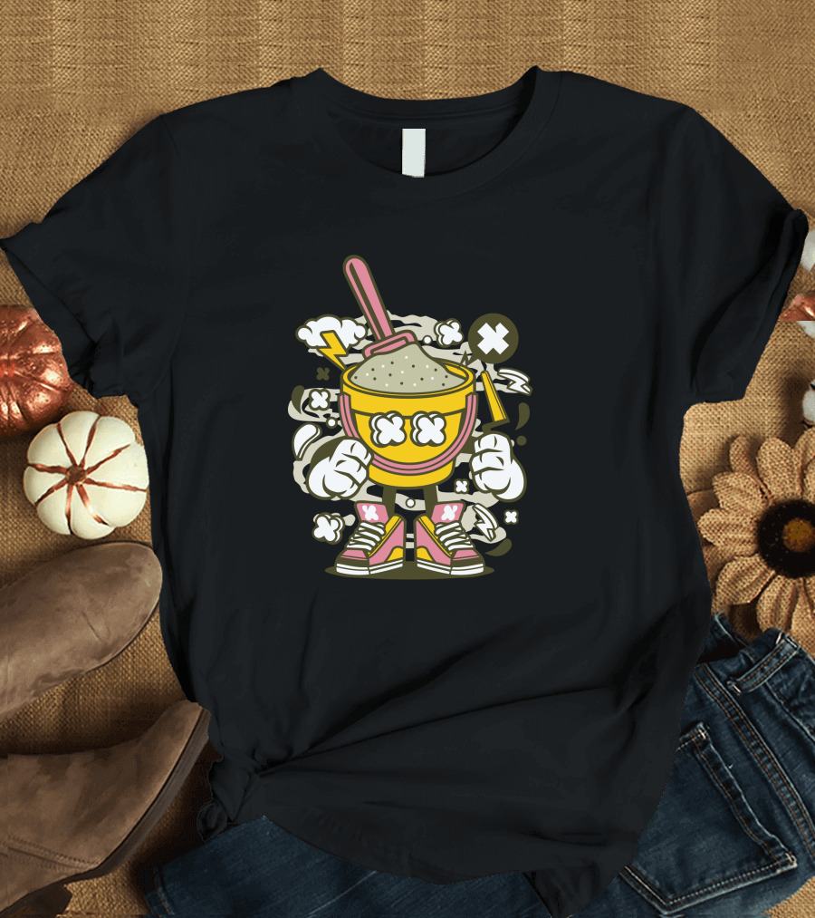 Sand Bucket Cartoon Sneakers Character with Clouds and Lightning T-Shirt