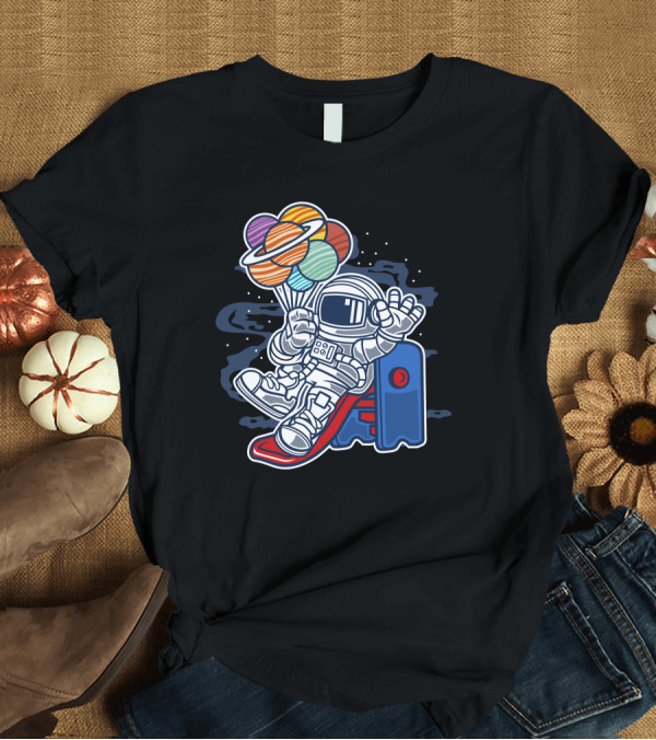 T-Shirt: Space Astronaut on Cosmic Planet Balloons Slide T-Shirt Space Astronaut on Cosmic Planet Balloons Slide T-Shirt