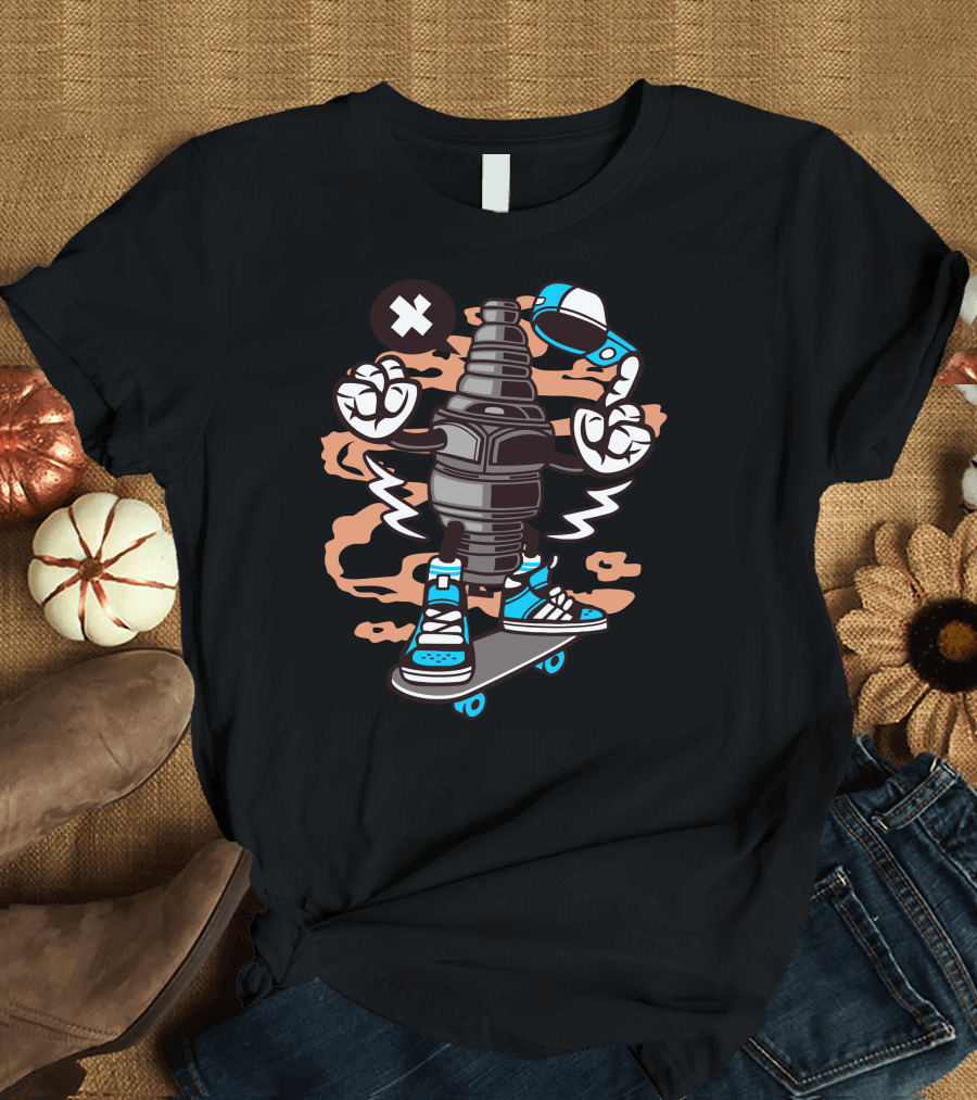 Skateboarding Sparkplug Character with Street Style Elements T-Shirt
