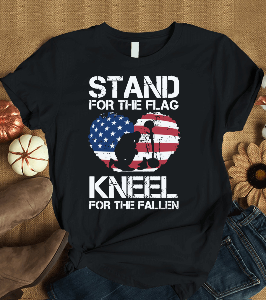 Stand For The Flag Kneel For The Fallen American Flag Heart T-Shirt