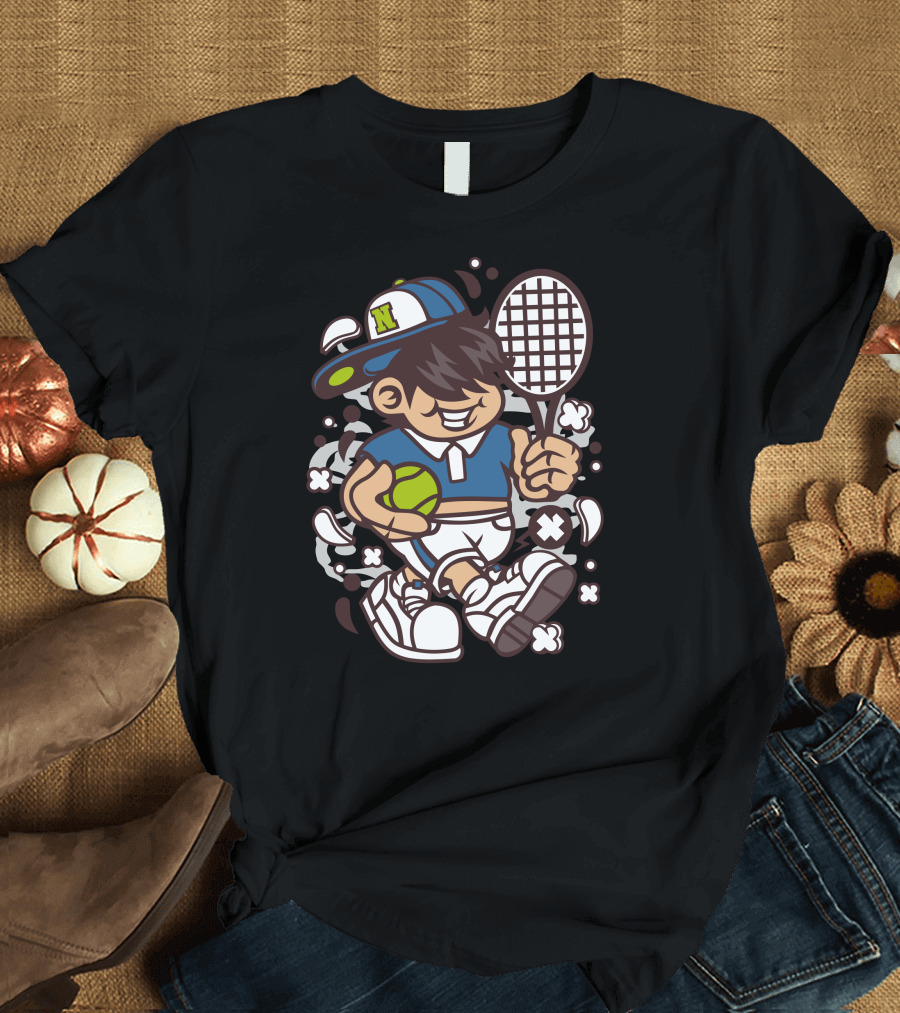 Young Tennis Player with Cap and Racket T-Shirt
