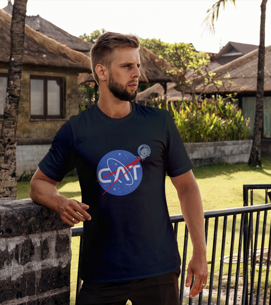 NASA Cat Space Logo With Astronaut Kitty T-Shirt