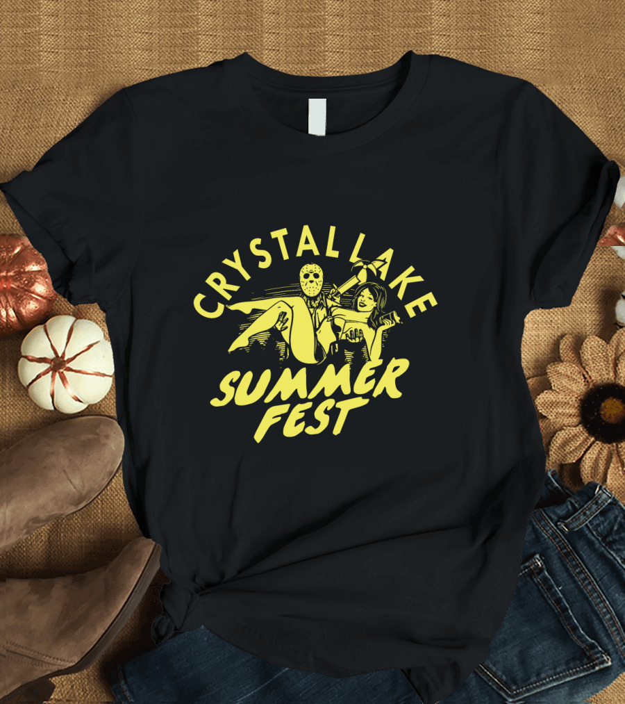 CRYSTAL LAKE SUMMER FEST MASKED FIGURE WITH RELAXED WOMAN ICONIC SCENE T-Shirt
