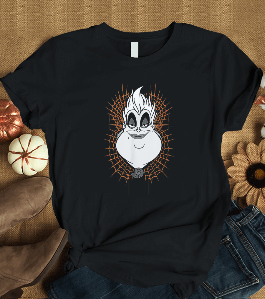 Ursula Disney Character with Orange Web Background T-Shirt