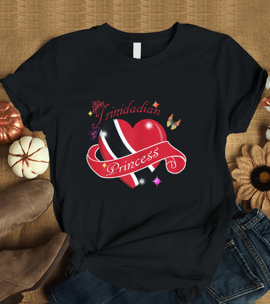 Trinidadian Princess Heart with Butterfly and Stars T-Shirt