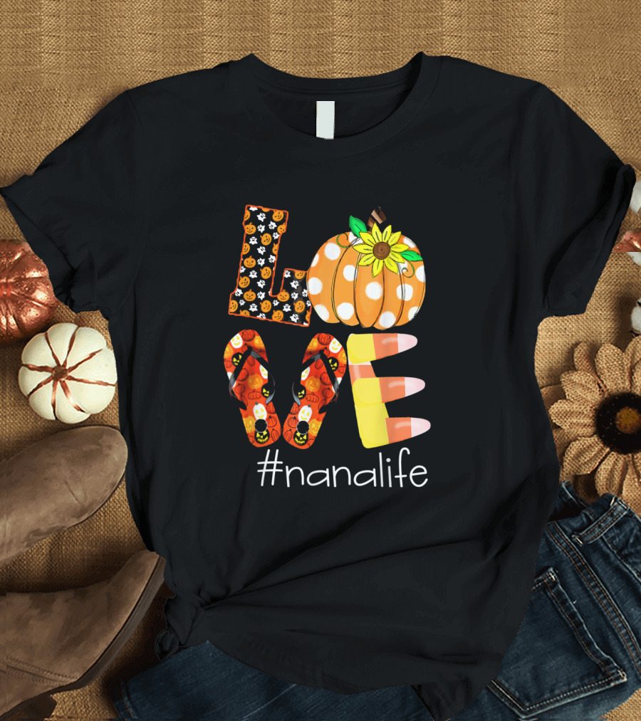 Funny Love Pumpkin Flip Flops Candy Corn Nanalife T-Shirt