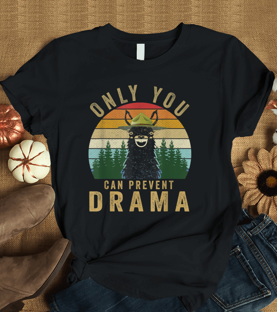 Vintage Camping Llama Only You Can Prevent Drama Forest T-Shirt