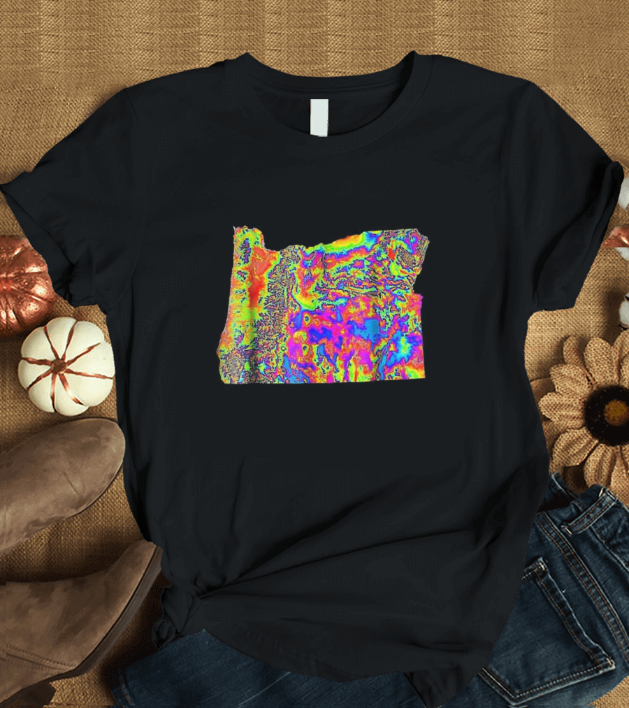 Vibrant Multicolor Custom Topography Map of Oregon T-Shirt
