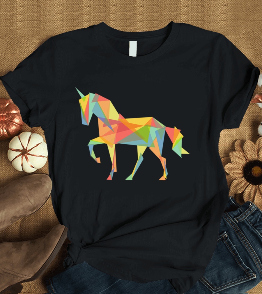 Colorful Geometric Pattern Unicorn Fractal T-Shirt