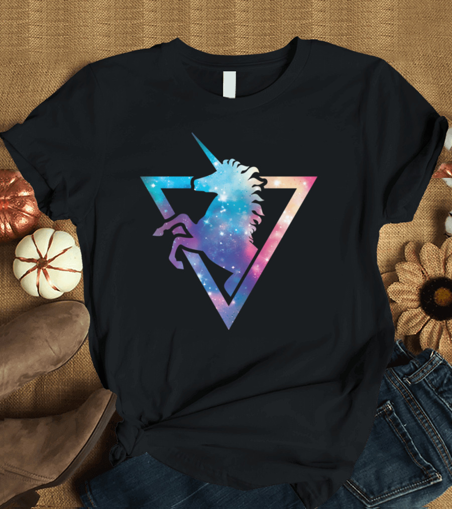 Triangular Galaxy Unicorn with Cosmic Stars Spectrum T-Shirt