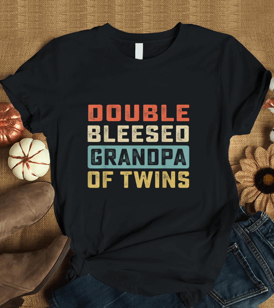 Double Blessed Grandpa of Twins Humorous Family T-Shirt