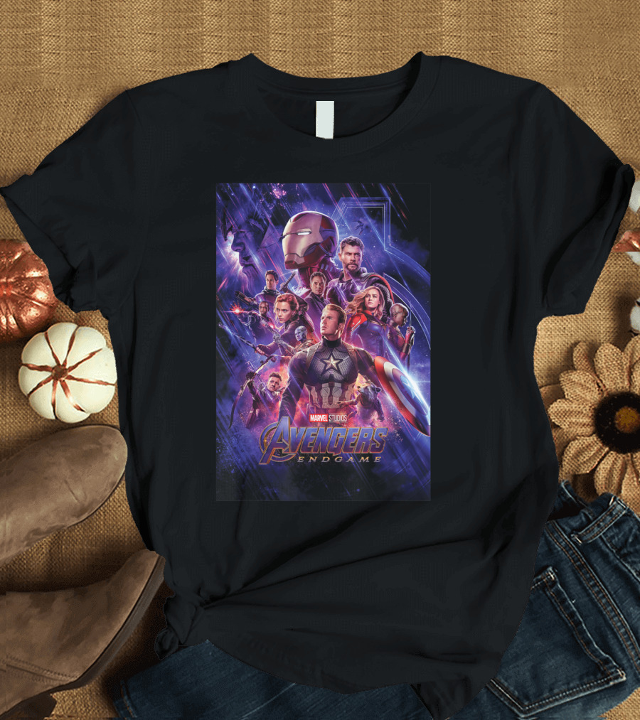 Marvel Studios Avengers Endgame Group Shot Featuring Iconic Heroes in Space T-Shirt