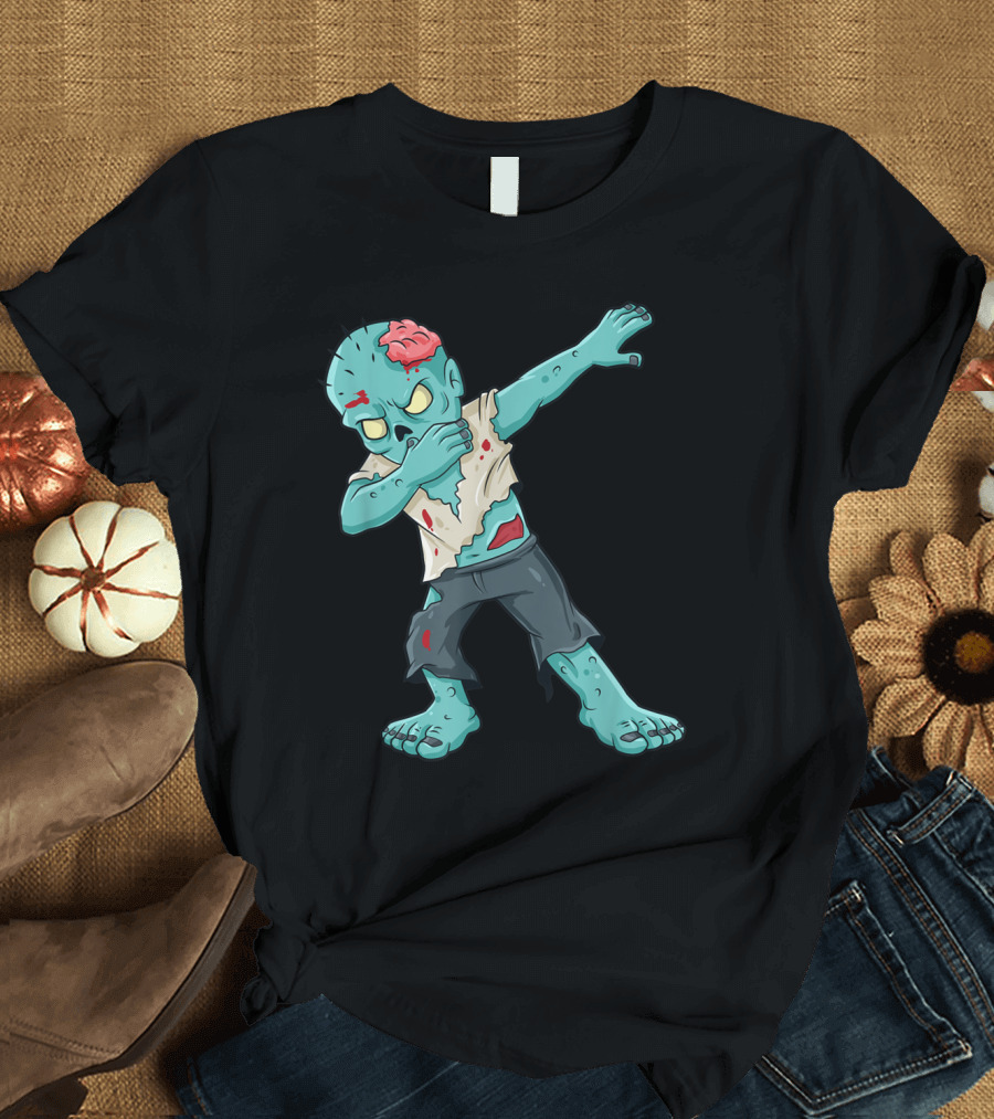 Dabbing Zombie Halloween Funny Dab Cartoon Character T-Shirt