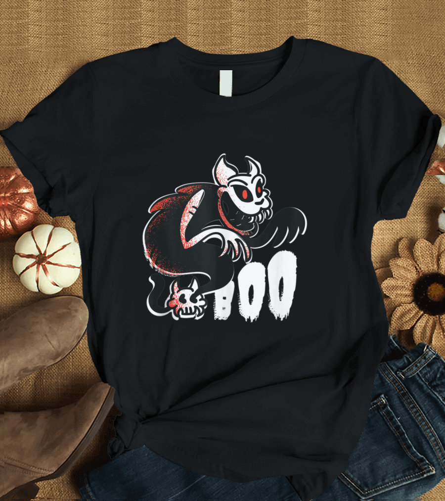 Creepy Horror Skeleton Ghost Cat Skull Boo T-Shirt