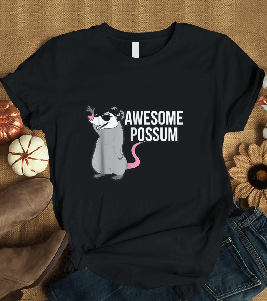 Awesome Possum Funny Cartoon with Sunglasses and Cool Attitude T-Shirt