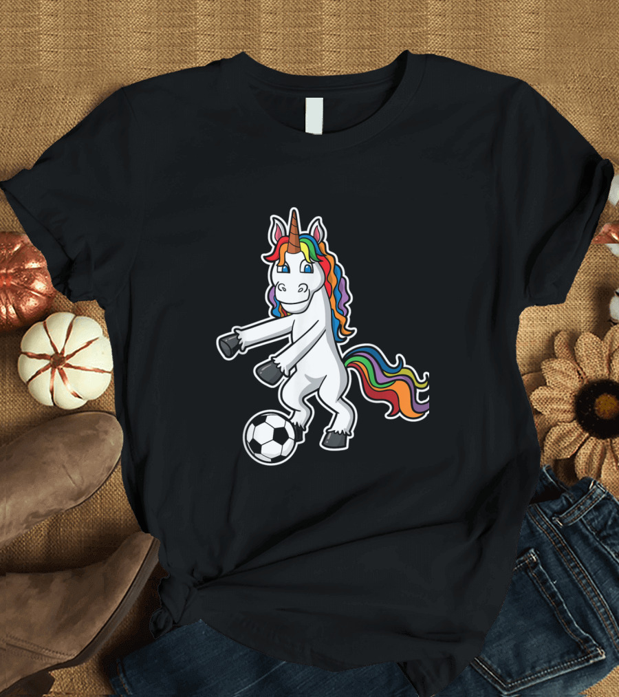 Unicorn Girls Floss Like A Boss Soccer Flossing Rainbow Mane Soccer Ball T-Shirt