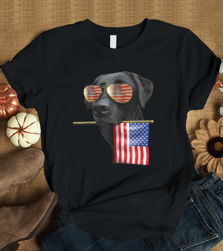 Patriotic Labrador Sunglasses with American Flag for 4th of July T-Shirt