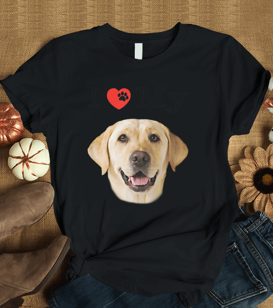 I Love My Yellow Lab Portrait Labrador Face Heart Paw T-Shirt
