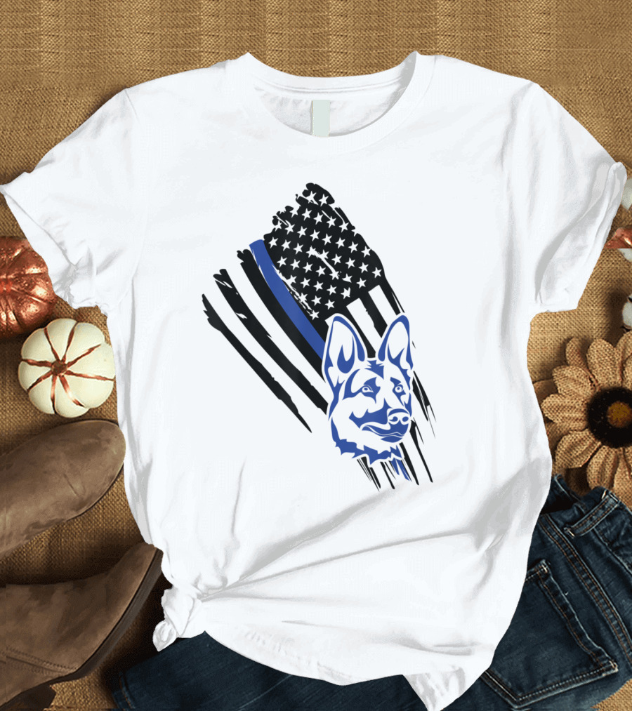 K9 Thin Blue Line German Shepherd American Flag Police T-Shirt