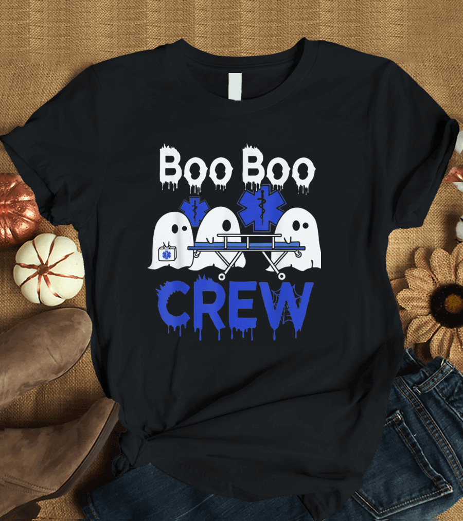 Boo Boo Crew Ghosts EMTs and Paramedics with Medical Symbols and Stretcher T-Shirt