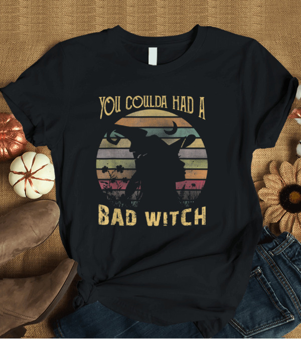 T-Shirt: You Coulda Had a Bad Witch Halloween Funny Awesome Silhouette with Retro Sunset Stripes T-Shirt You Coulda Had a Bad Witch Halloween Funny Awesome Silhouette with Retro Sunset Stripes T-Shirt