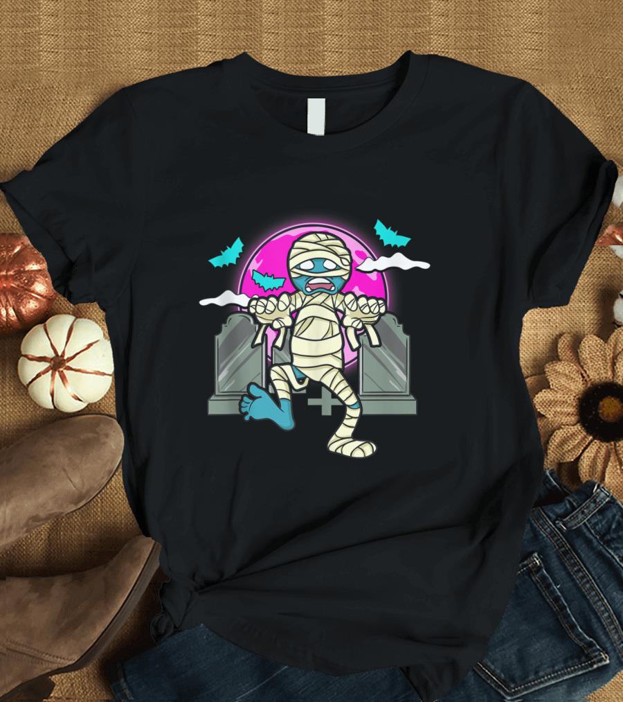 Funny Teacher Halloween History Professor Mummy with Bats and Tombstones T-Shirt
