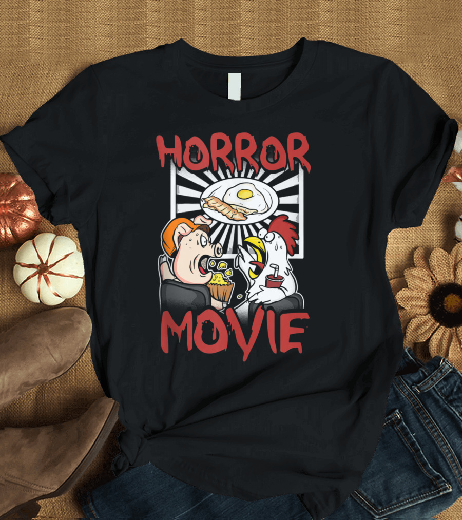 Horror Movie Funny Chicken Pig Bacon and Eggs T-Shirt