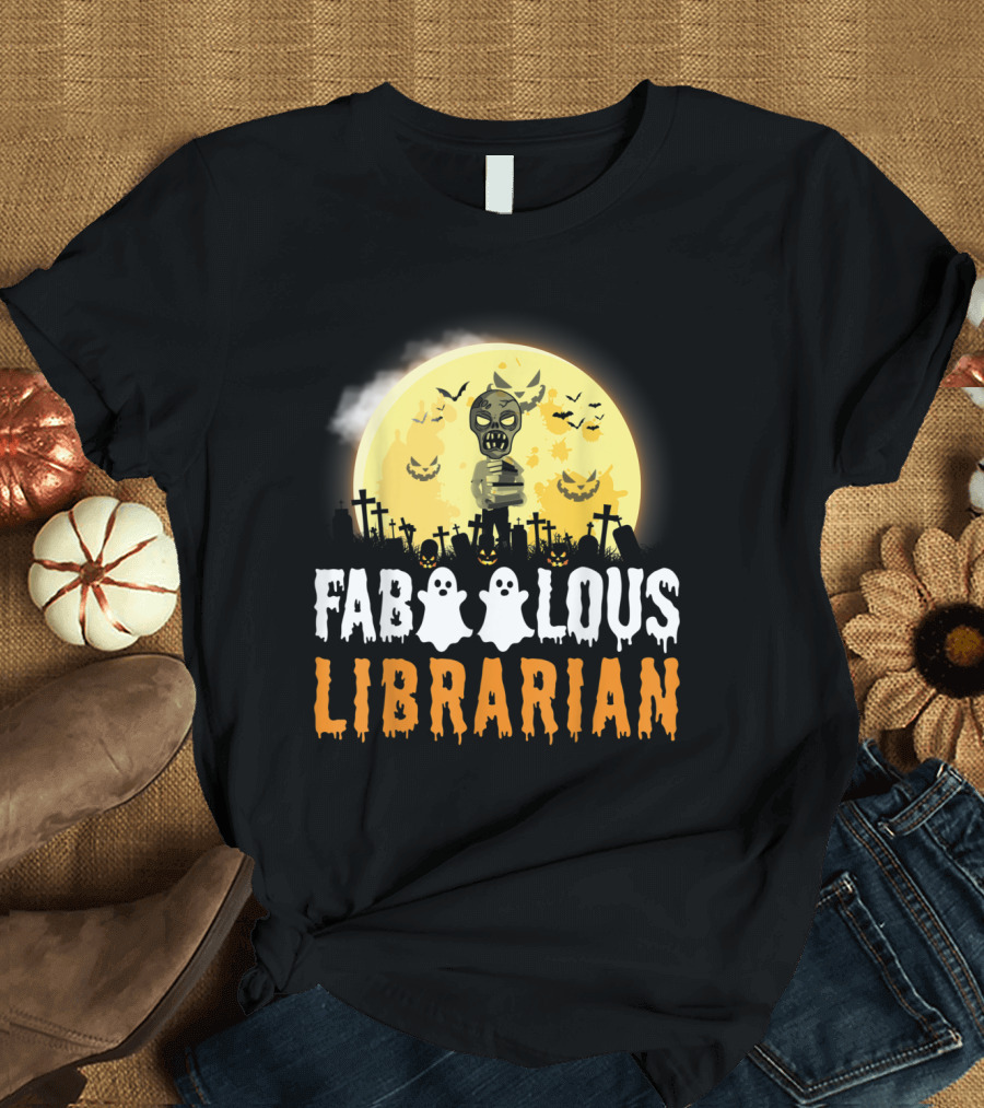 Faboolous Librarian Ghosts and Graveyard Full Moon T-Shirt