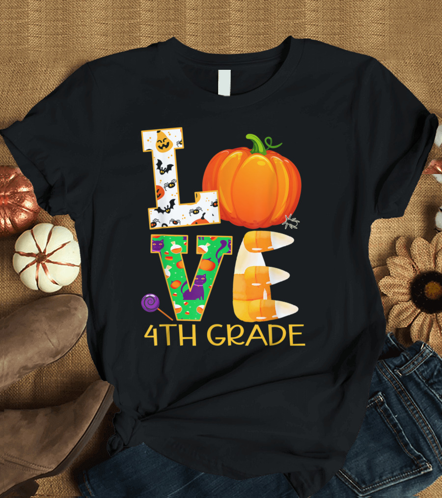 Love Halloween Pumpkin Candy Corn 4th Grade Teacher T-Shirt