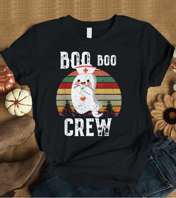 T-Shirt: Boo Boo Crew Nurse Ghost Vintage Sunset Halloween T-Shirt Boo Boo Crew Nurse Ghost Vintage Sunset Halloween T-Shirt