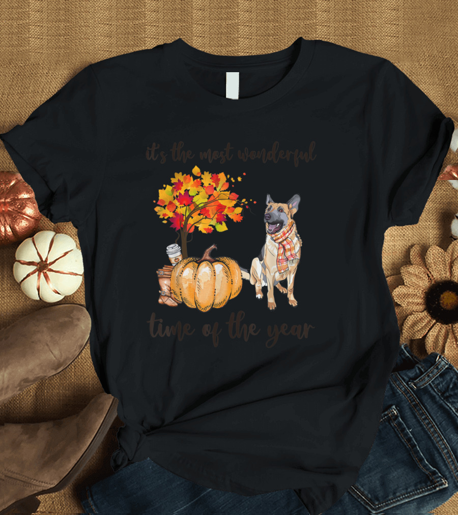 It's The Most Wonderful Time Of The Year German Shepherd Pumpkin Fall Leaves Scarf Coffee Boots T-Shirt